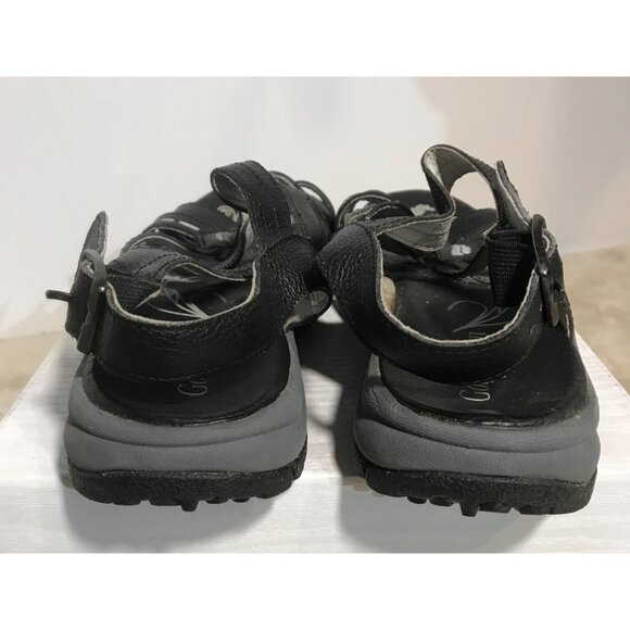 Golfstream Womens  Black Leather Strappy Sandals Size 9M With Floral Sole Design - Picture 4 of 14